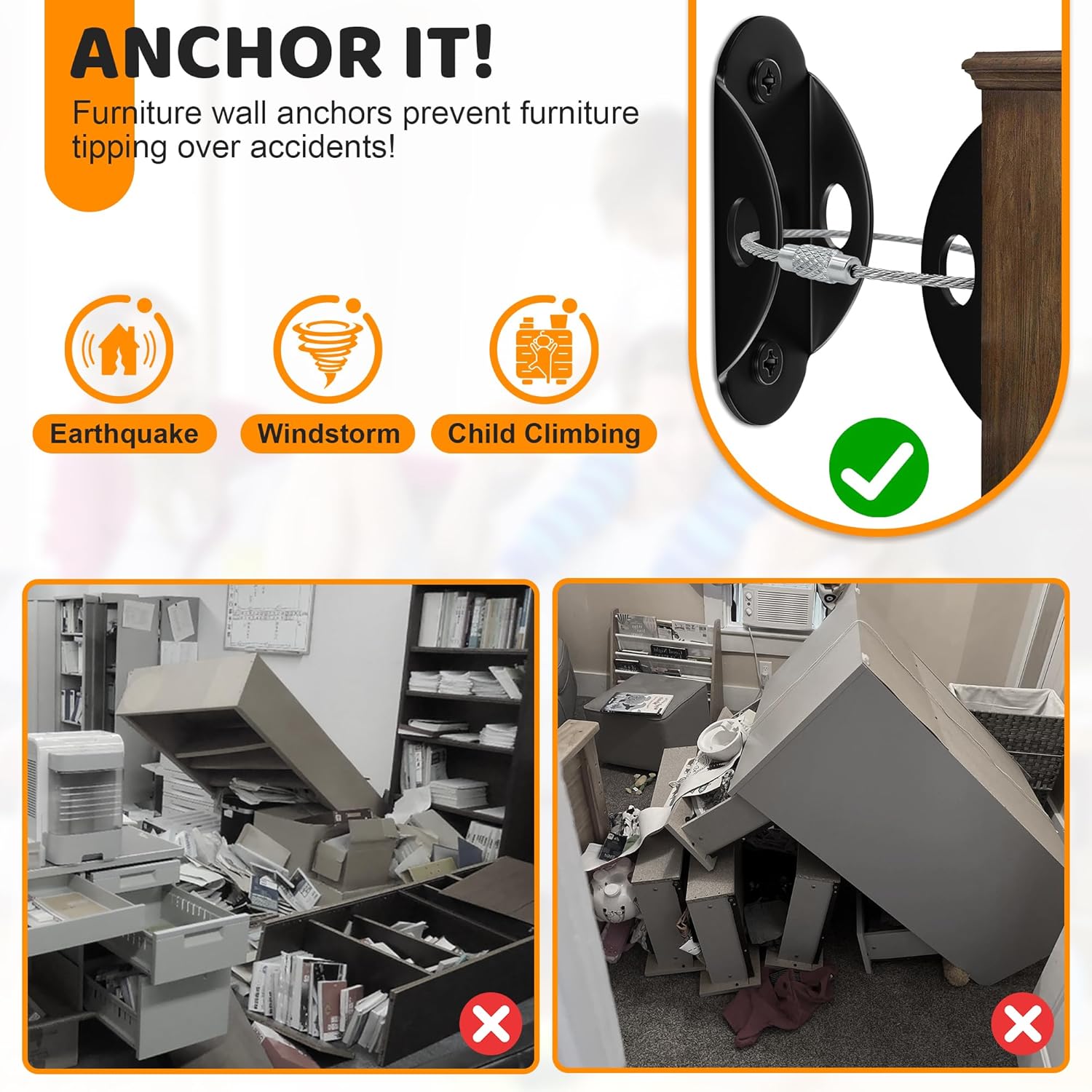 6 Sets Anti Tip Furniture Wall - Earthquake Anchor Strap review and price
